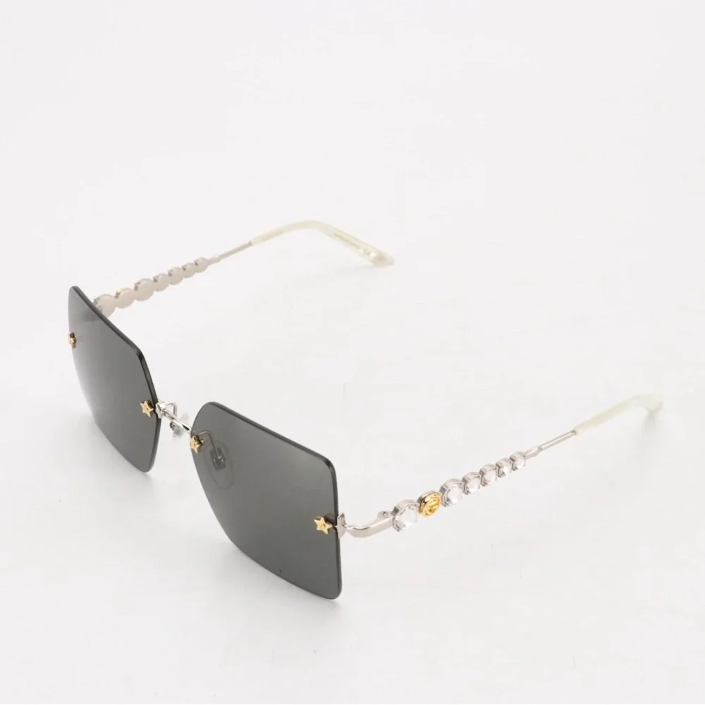 Gucci Square Sunglasses with Star Stud and Rhinestone Details with Case